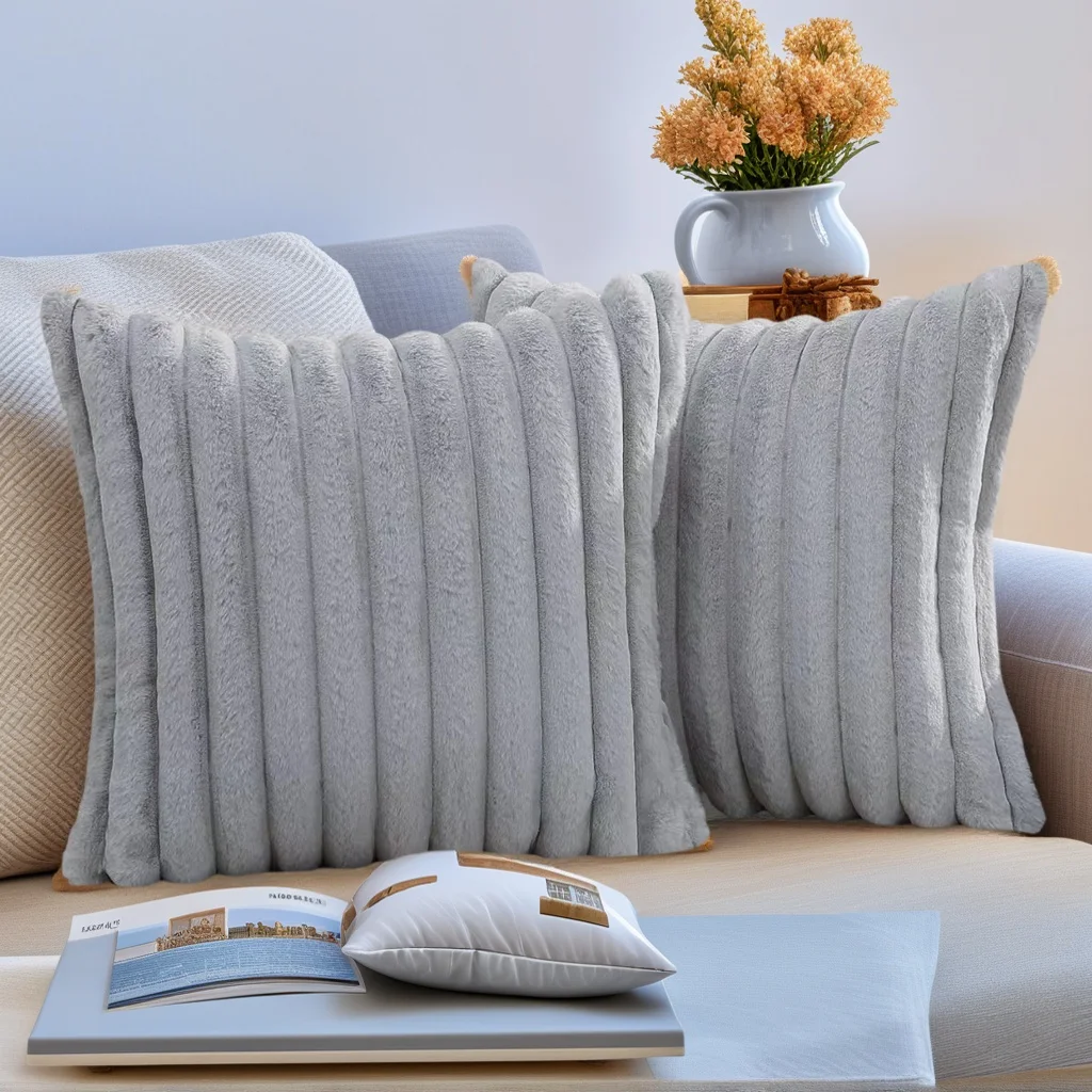 2er-Pack Künstliche Plüsch-Kissenbezüge, Luxuriöse Weiche Gestreifte Dekorative Kissenbezüge, Geeignet für Sofa-Innenräume – Detail 18