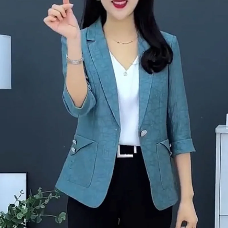 2023 New Spring and Summer Thin Casual Business Simple and Clean Solid Color Splicing Pocket Slim Temperament Fashion Blazer