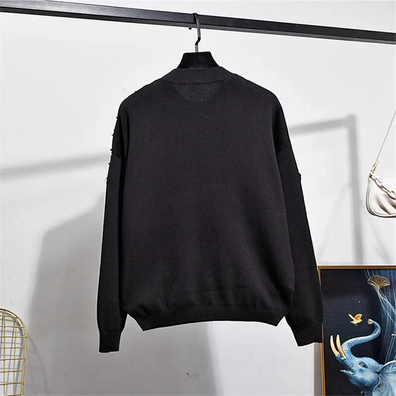 

Тяжелые рабочие звезды с бисером и кисточками, вязаные спортивные костюмы, женские комплекты из двух предметов, пуловер, свитер, брюки-карандаш, комплект, женский, серый, черный