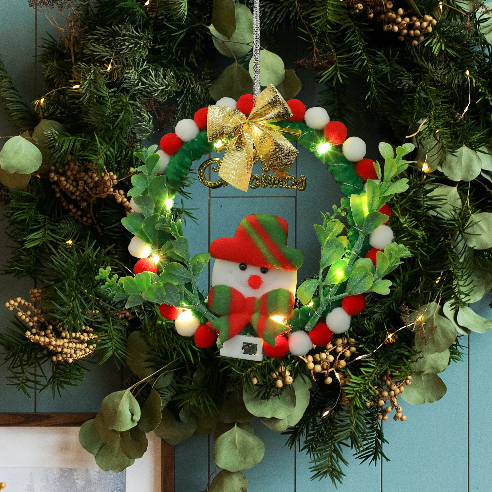 

1Set Christmas Wreath Making Kit DIY Delicate Color Snowman Pendant Lightweight Decorative Wreath for Front Door Window Holiday