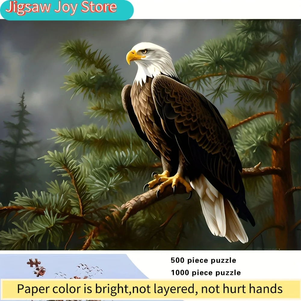 

[Christmas Holiday Gift] 500/1000Pcs Adult Puzzle - Large Eagle & Forest Wildlife 5D Illusion Effect, Challenging 3D Cube-Like