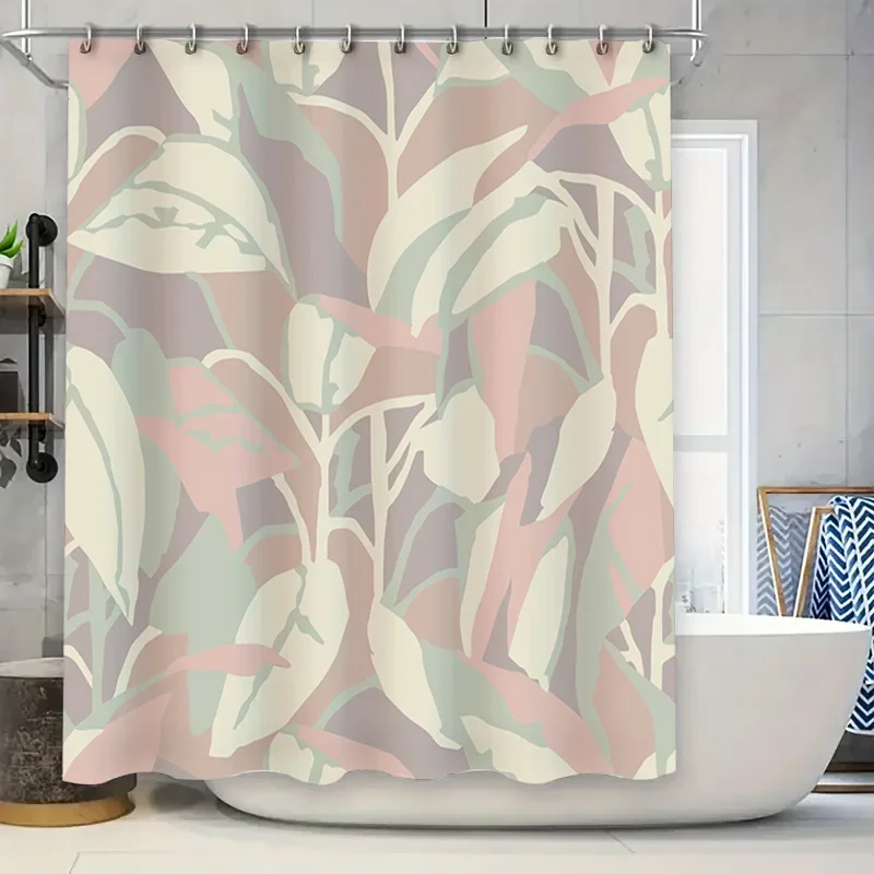 

Bathroom Decor Shower Curtain with Leaves Design Elegant Print for Bathroom Decoration Soft Fabric Water-Resistant Bath Mat