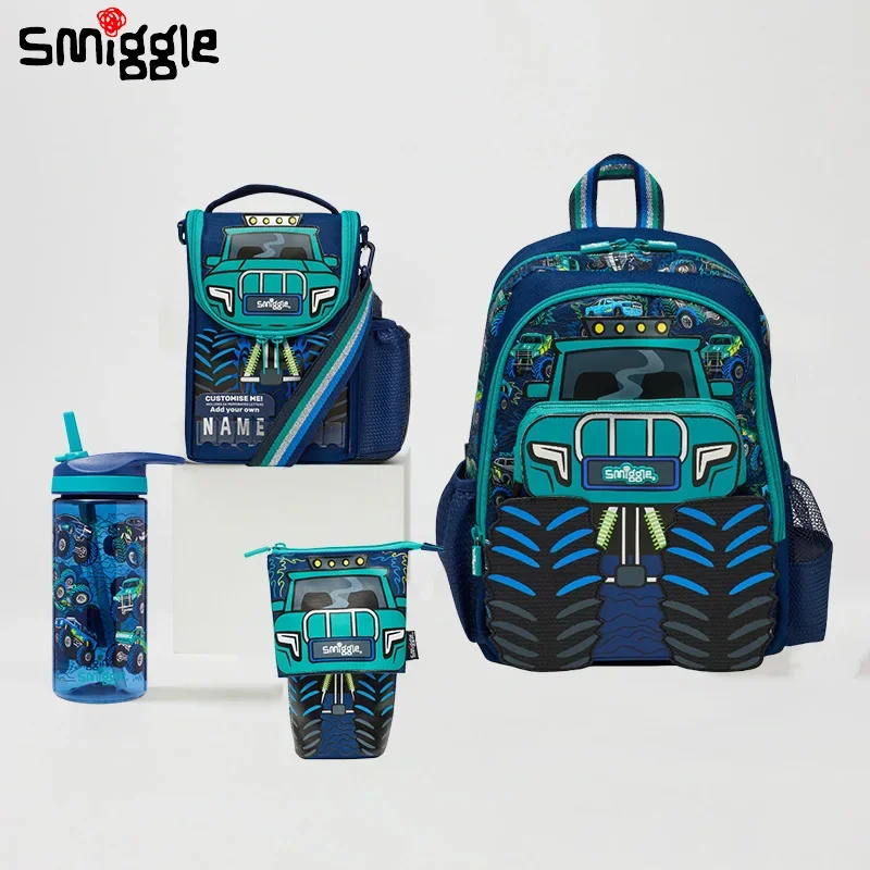 

Оригинальный Австралийский школьный рюкзак Smiggle, милый синий школьный рюкзак для грузовика, средний Детский рюкзак, выдвижная сумка для ручек, сумка для ланча