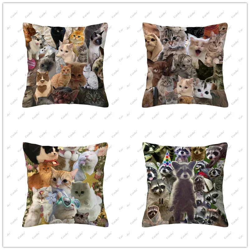 Animals cute funny cats and dogs Pillow cover decoration sofa home holiday double-sided short plush cushion covers back pillows