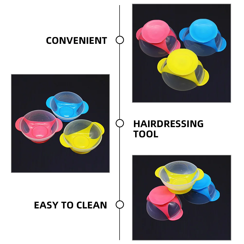 1Set Hair Dyeing Bowl Brush Set Thick Suction Cup Salon Hair Coloring Mixing Bowl Brush Durable Easy Use Multiple Colors
