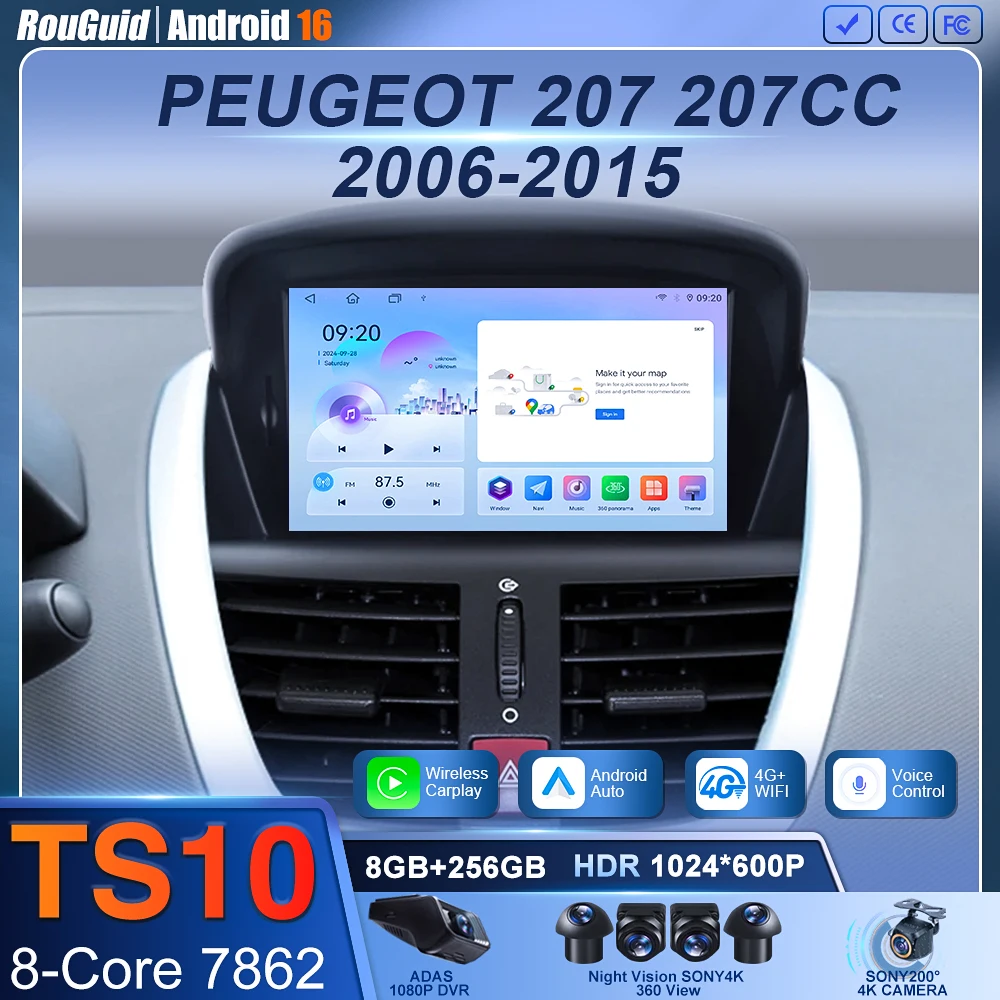 

Car Radio For Peugeot 207 207CC 2006 2007 2008 2009- 2015 Android wireless CarPlay Auto intelligent systems autoradio Multimedia