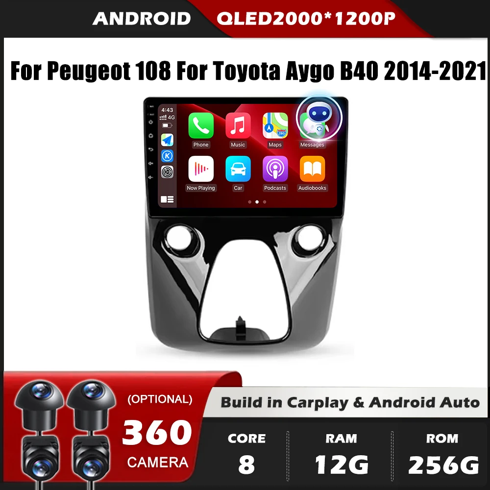 

Автомобильный радиоприемник Carplay для Peugeot 108, для Toyota Aygo B40 2014-2021, GPS-навигация, Android, автомобильный стерео Мультимедийный Плеер, телефон с Wi-Fi, BT