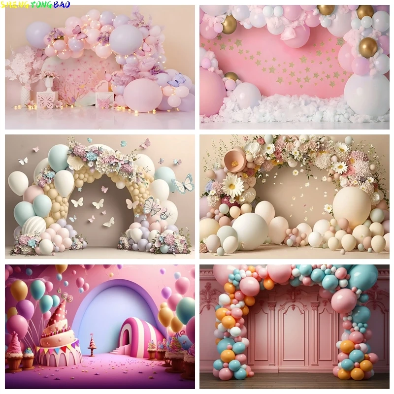 

Newborn Baby First Birthday Photography Backdrop Balloons Girl Boy Baby Shower Cake Smash Party Decor Poto Background Props