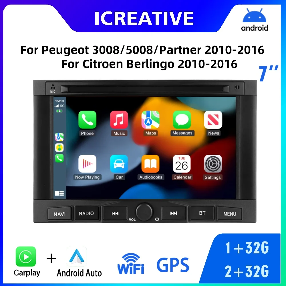 new Android Car Radio，Peugeot 3008/5008/Partner/Citroen Berlingo 2010-2016 Multimedia Carplay Head Unit Autoradio Navigation GPS