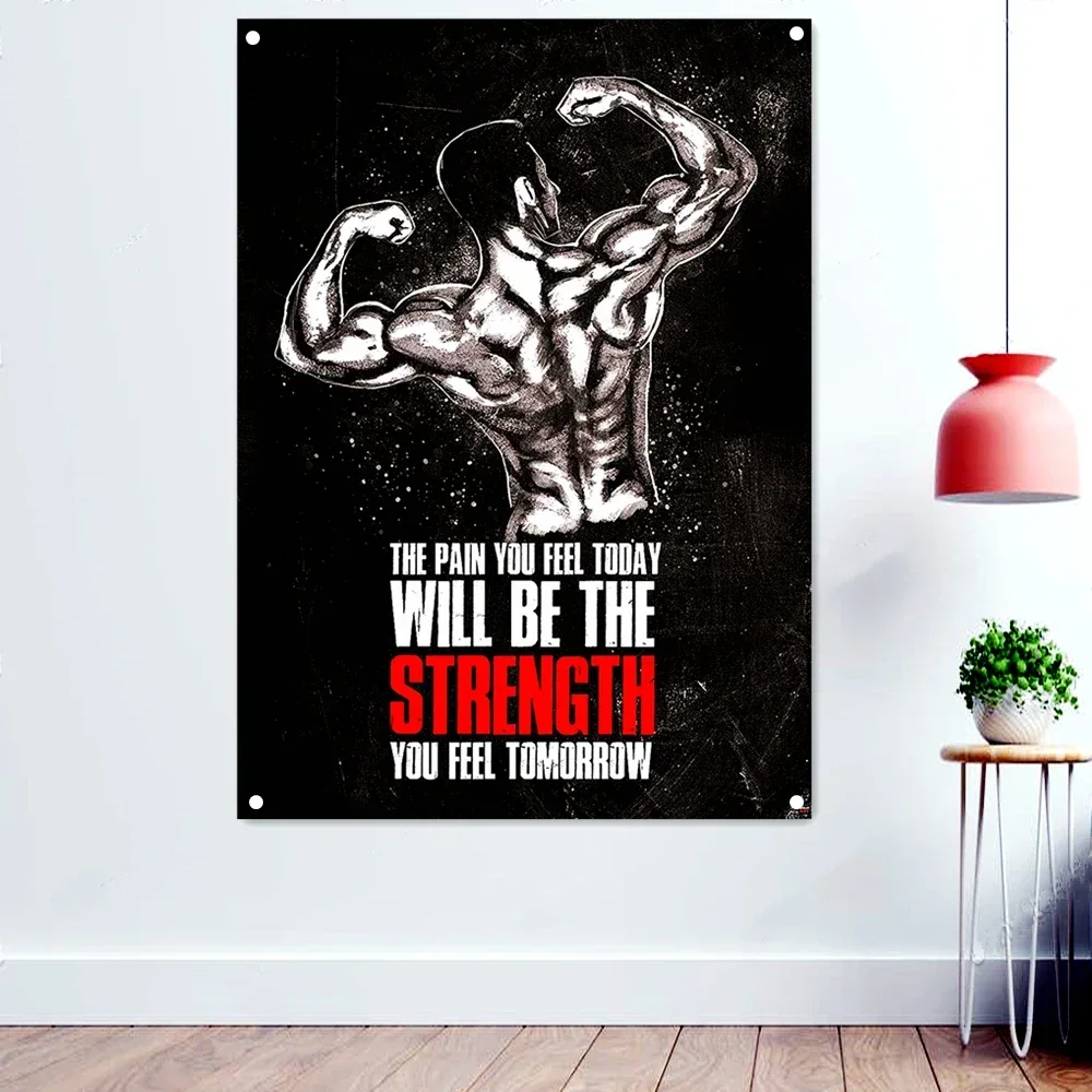 

"WILL BE THE STRENGTH" Fitness Workout Motivational Poster Wallpaper Hanging Paintings Yoga Bodybuilding Flag Banner Gym Decor