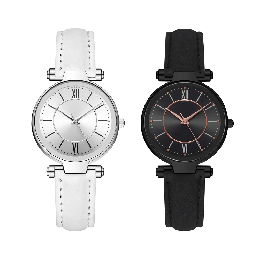 

2pcs Women Imitation Strap Quartz Women Watch Casual Ladies Watch For Daily Party School Outing Decor Gift