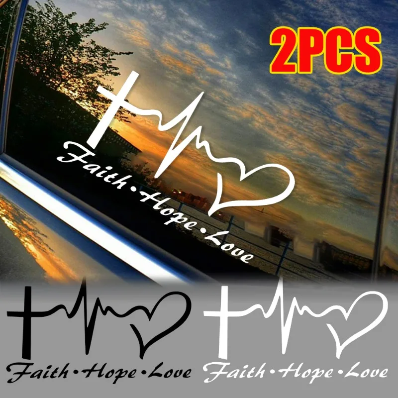 Car Stickers Auot Windshield Faith Hope Love Electrocardiogram Heart Decal Car Body Jesus Christian Religious Bible Verse Decor