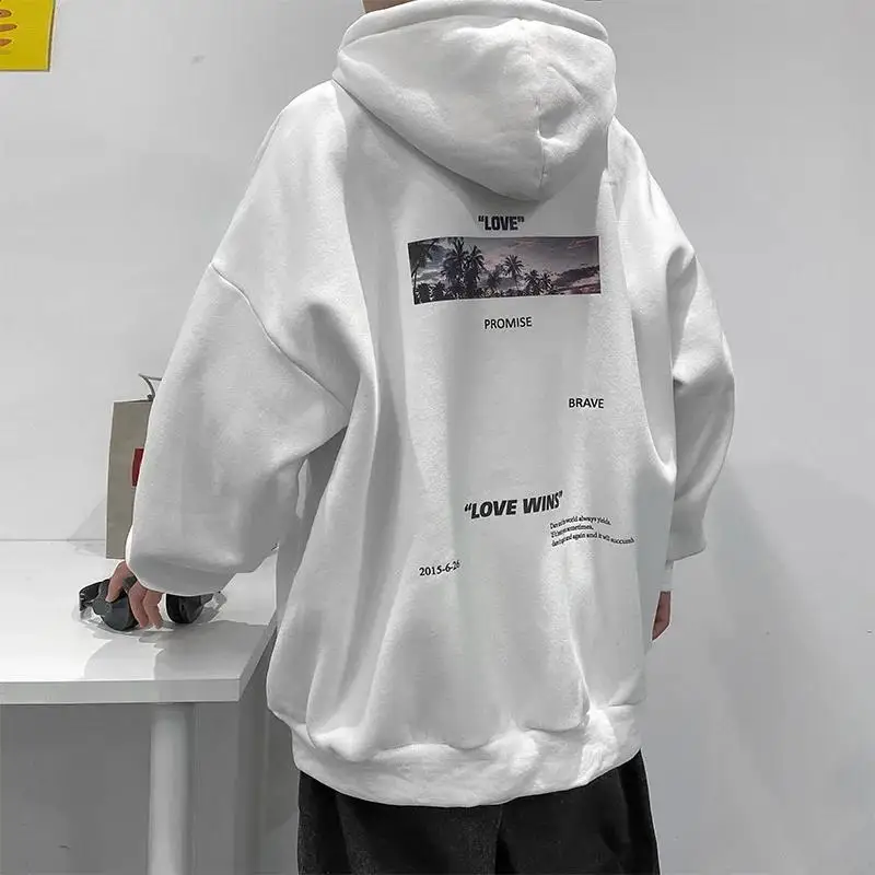 Trendy Brand Men's Sweatshirt Loose Fit Hooded Jacket Oversized Autumn Hong Kong Style Pullover Clothes For Spring