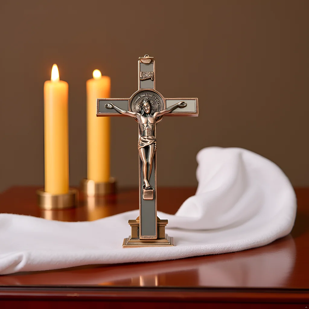 

St. Benedict Crucifix with INRI - 6.9" Antique Copper Zinc Alloy, Religious Wall Decor & Gift