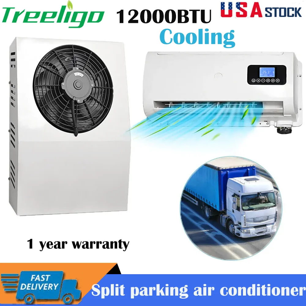 Treeligo Truck Split Air Conditioner Electric Parking Cooler AC Unit for Truck Camper Van Caravan Motor Home 12V/24V 12000BTU