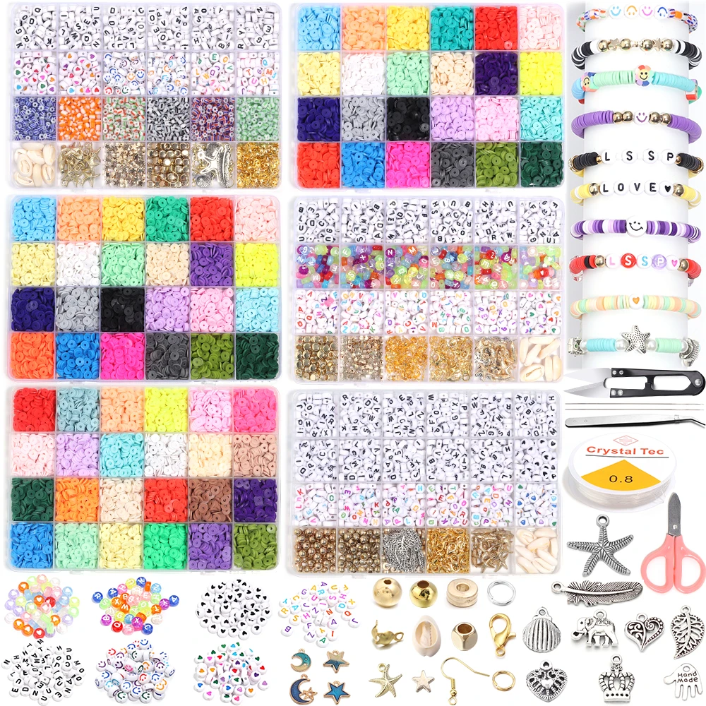 

1-2Boxes 24 Rainbow Color Clay Beads Bracelet Making Kit for Jewelry Making Letter Bead Accessories Kit DIY Handmade Supplies ﻿