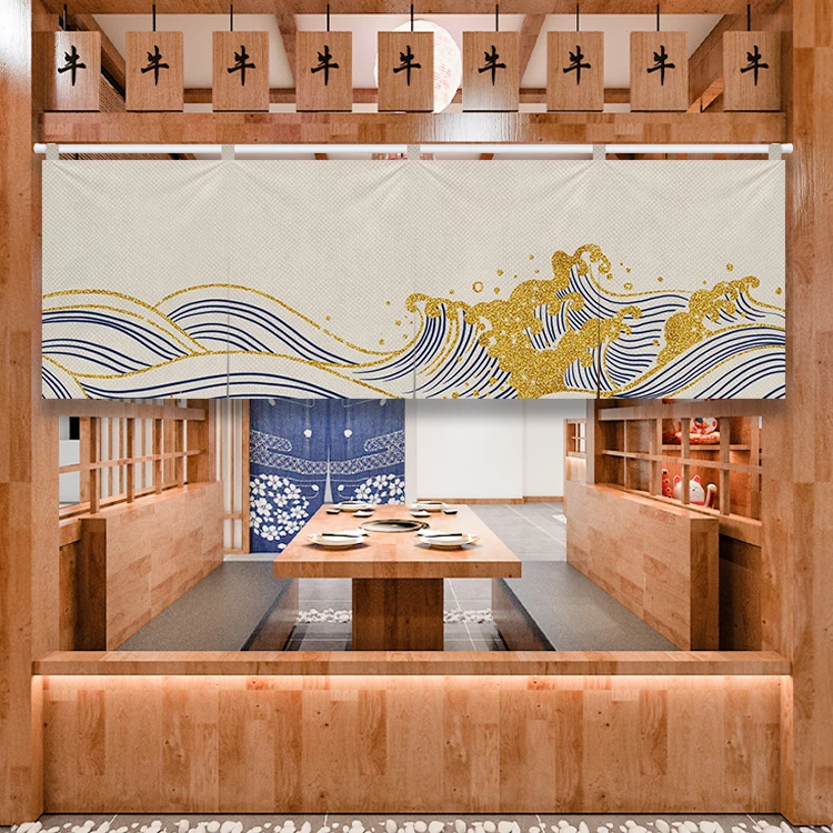 Japanese-style Door Curtain Ocean Wave Pattern Door Head Curtain Restaurant Bar Horizontal Curtain Bar Table Partition Curtain