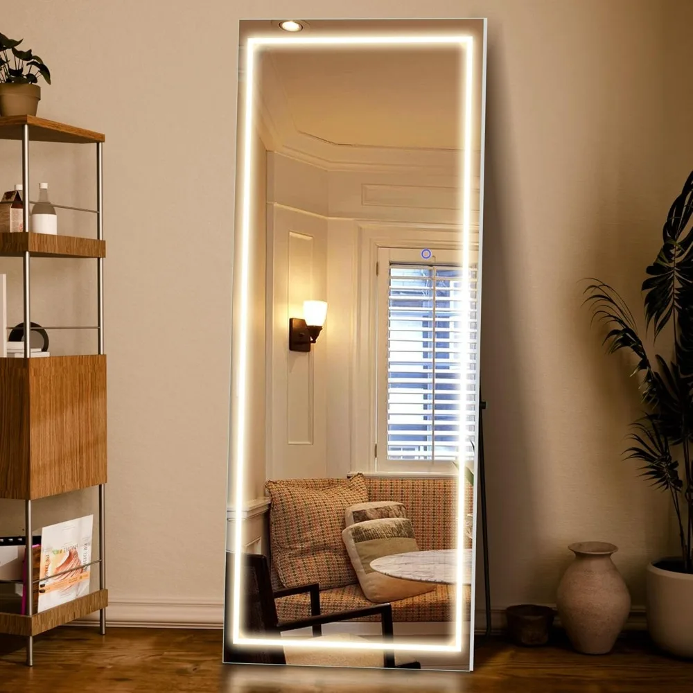 

LED Mirror Full Length, 63” x 20” Full Length Mirror with Stand, HD Reflection & Tempered Glass, LED Floor Mirrors for Living Ro