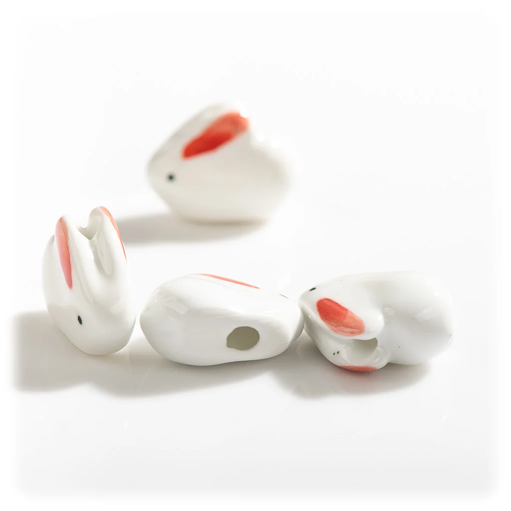 26#5pcs Hand-painted Rabbit Pottery Beads Cartoon Animals Abstract Painting Special Ceramic Pendant Jewelry  Necklace #XN1031