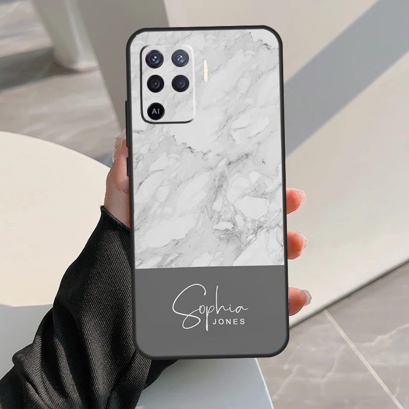 Nome personalizzato firma marmo per OPPO A78 A98 A58 A17 A77 A74 A94 A15 A16 A52 A72 A91 A76 A96 A5 A9 A54 A57 S A53S Case