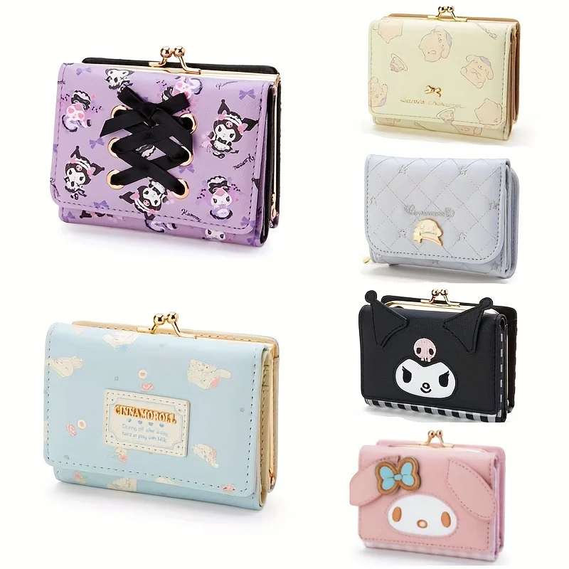 

Fashion Sanrio Hello Kitty Bag Kawaii Cinnamoroll My Melody Kuromi Casual Cartoon PU Leather Wallet Cute Folding Light Card Bag