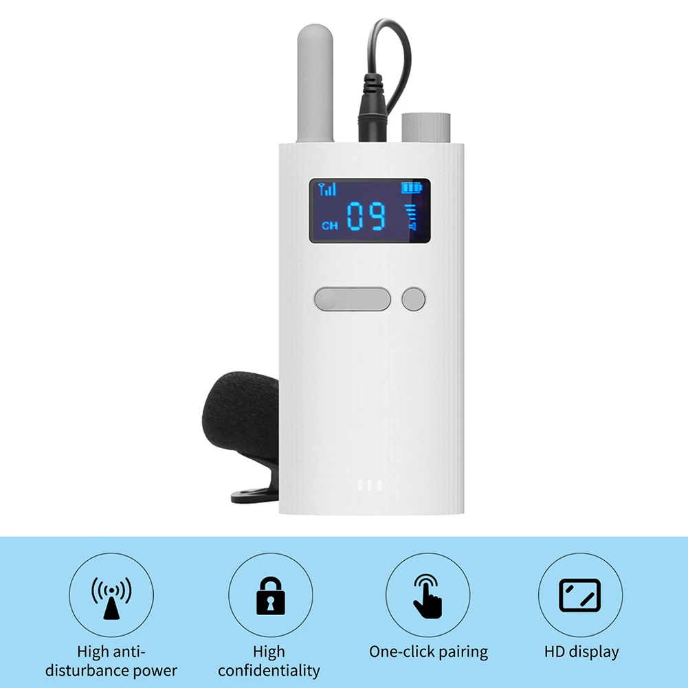 2.4G Headphone Microphone OLED Screen 1000mAh Wireless Transmitter Receiver Type-C Charging 35 Channels for Loudspeaker Teaching