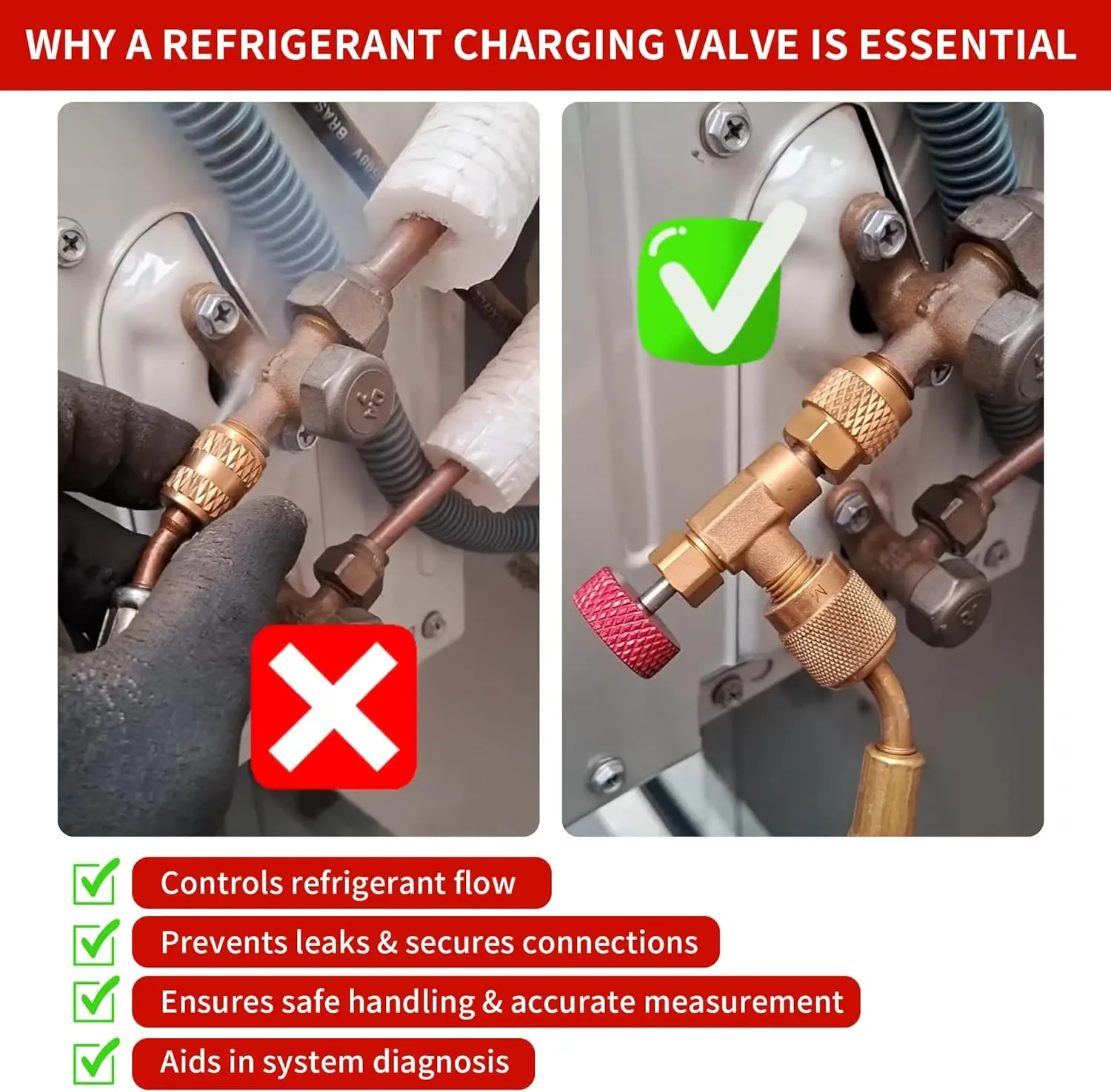 1/4PCS Air Conditioning Refrigerant Safety Valve R410A R22 1/4" Refrigeration Charging Safety Liquid Adapter Hand Tool Parts view 6