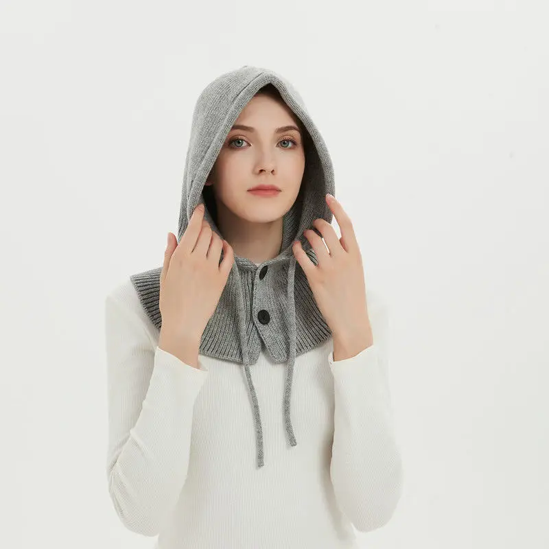 

Вязаные шапки с капюшоном, зимние шапки-балаклавы, женские теплые шапки в корейском стиле на шнурке, цельные шапки с воротником-шапкой