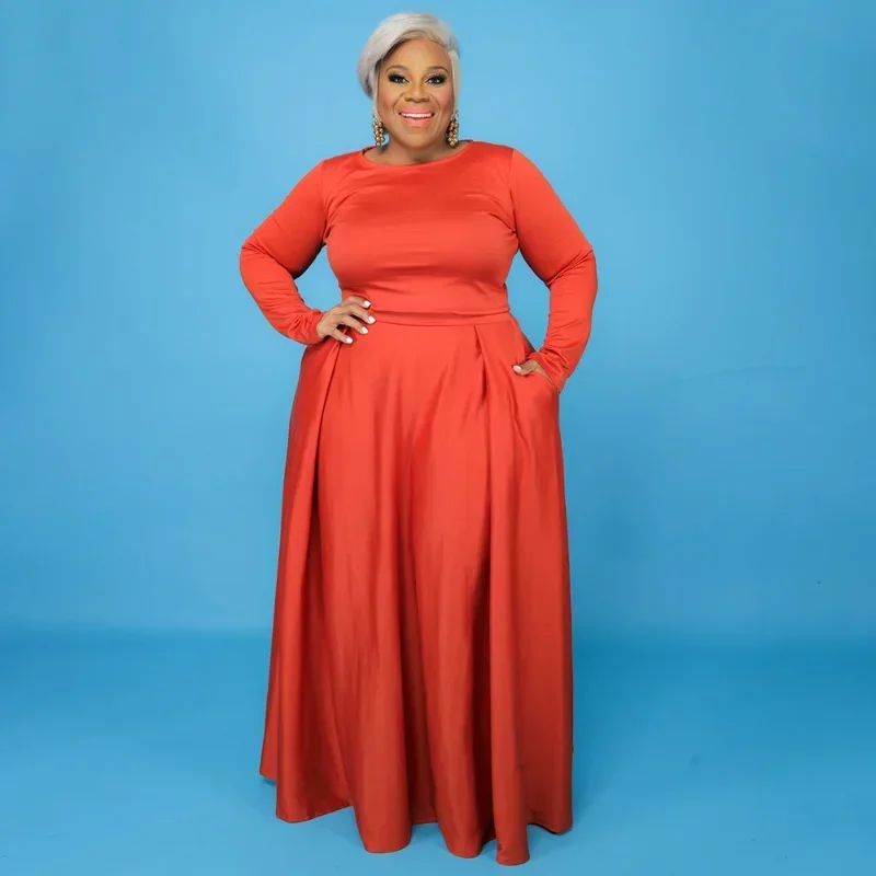 

KEXU Fashion Soild Женские юбки больших размеров Комплект укороченных топов с длинными рукавами + макси-юбка Два комплекта из двух предметов Женская повседневная одежда