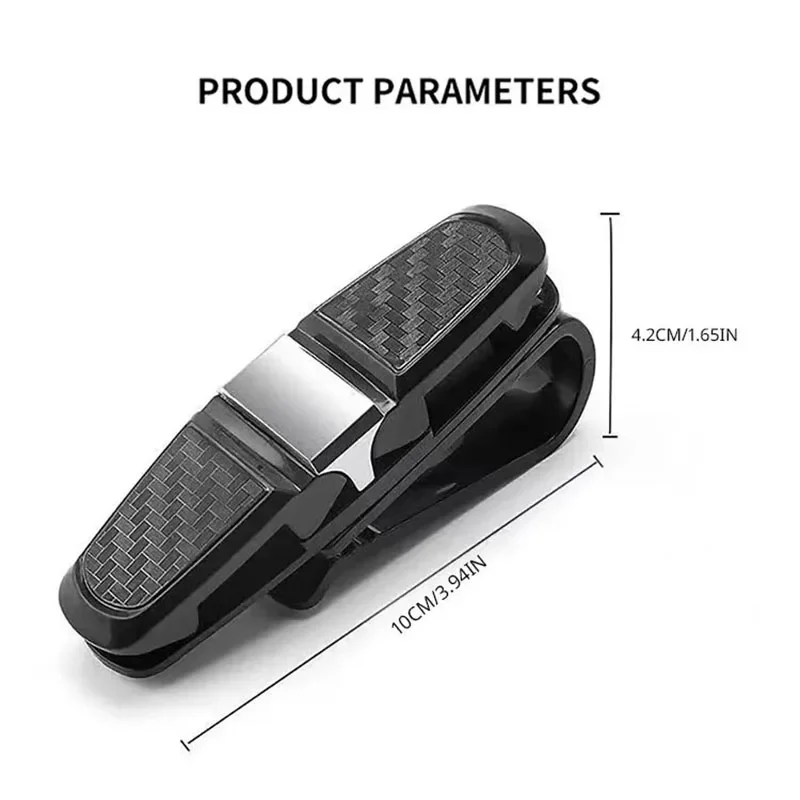 Clip para gafas de sol de coche de fibra de carbono, multifunción, con caja creativa para gafas y tarjetas, clip de doble cabezal para el salpicadero.