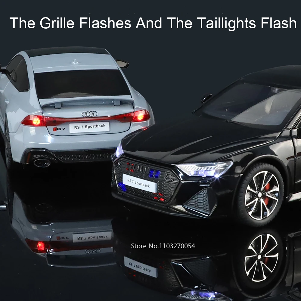 1:24 RS7 A6L Miniature Sports Car Diecast Model Toys 6 Doors Opened Sound Light Pull Back Front Wheel Steering Cars Gift for Boy