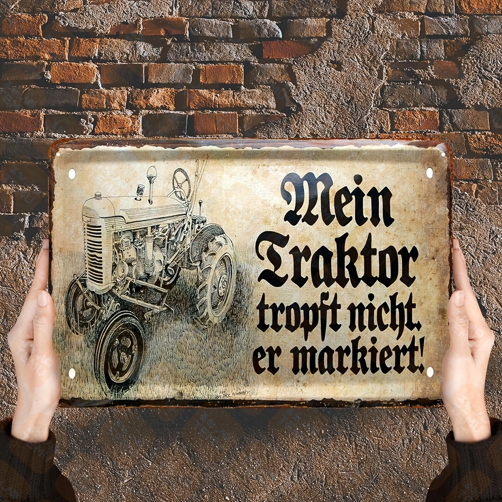 A Renaissance-style Rusted Iron Sign with German Humor 