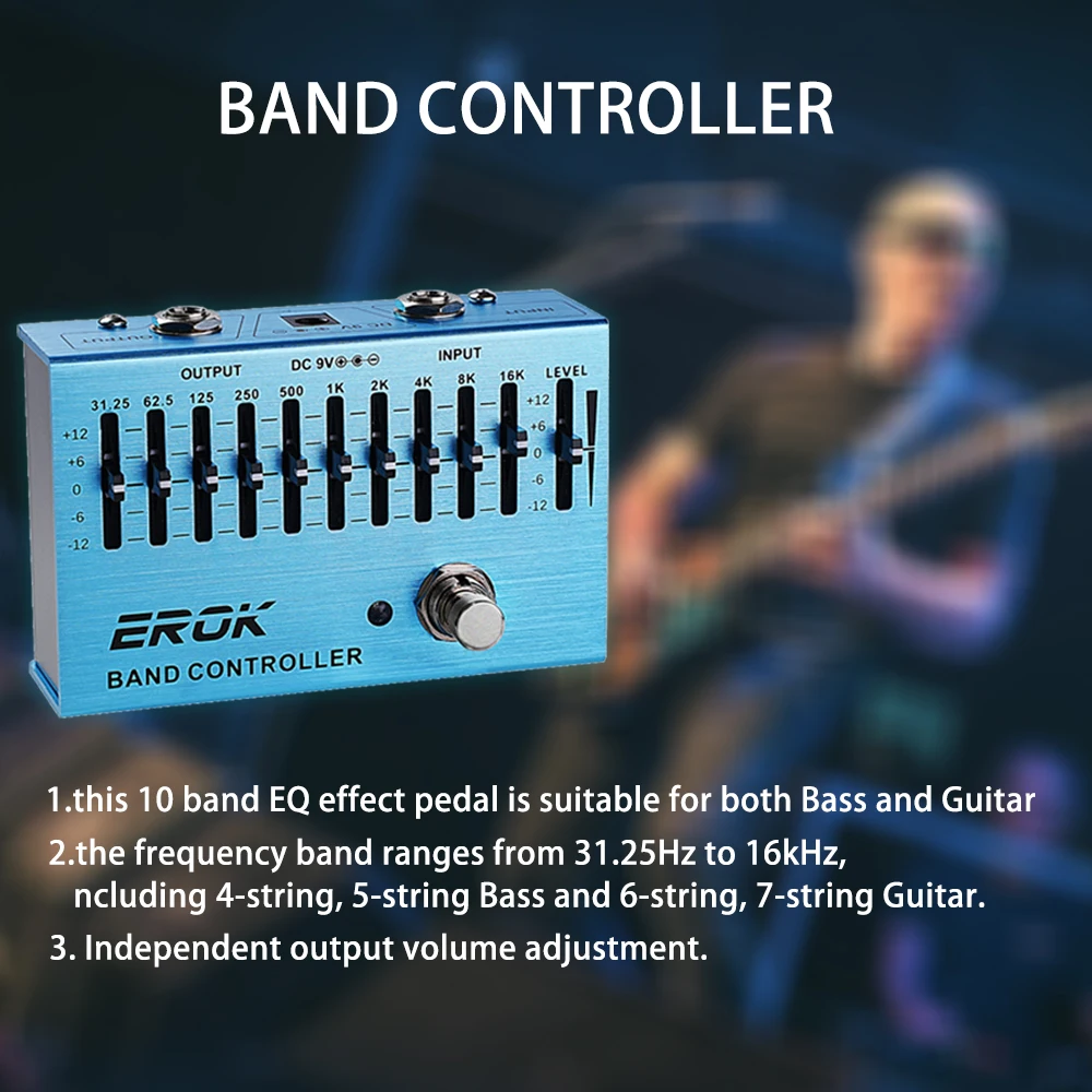 EROK Ten Band Eq Effect Pedals Electric Guitar Band Controller Guitar Bass Accessories True Bypass Design Parts