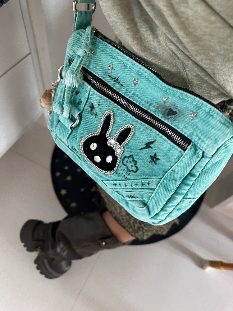 

Сумки через плечо для девочек в стиле граффити, сумки-мессенджеры Y2K, женские повседневные модные джинсовые сумки в стиле Харадзюку, японский стиль