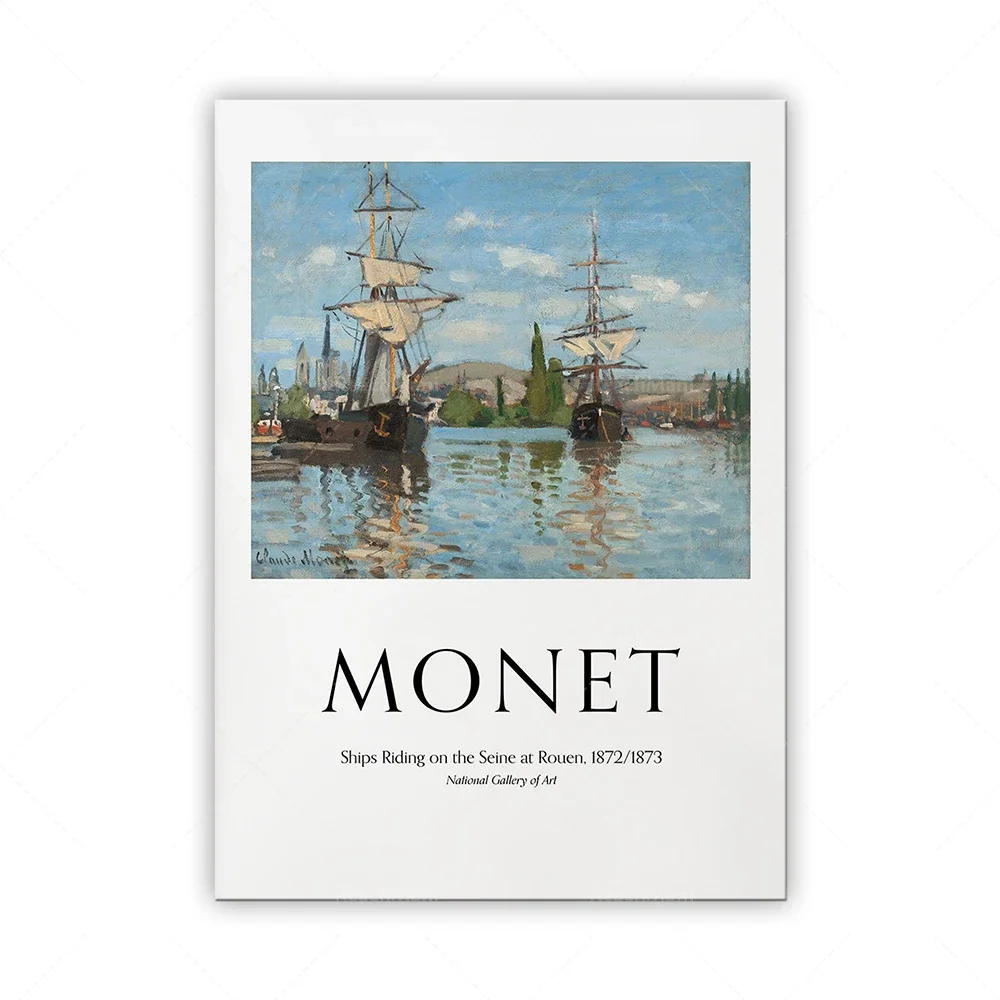 Claude Monet Poster, Ships Riding on the Seine at Rouen-1872/1873, Museum of Modern Art, Exhibition Poster, Wall Gallery, Vinta
