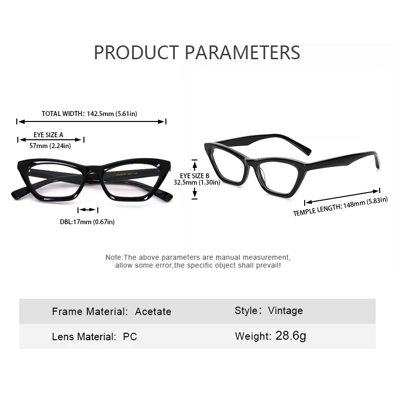 레트로 패션 여성용 고양이 눈 광학 안경 직사각형 남성용 고품질 아세테이트 프레임 투명 렌즈 장식 안경