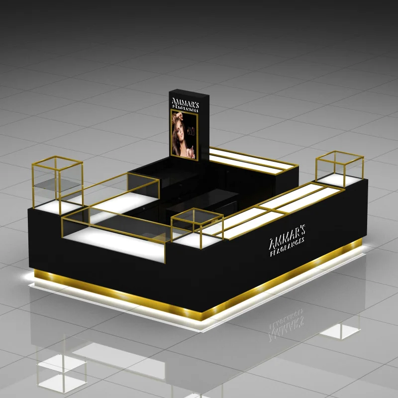 Customized. luxury perfume kiosk with LED light high-end glass perfume display counter mall kiosk design perfume