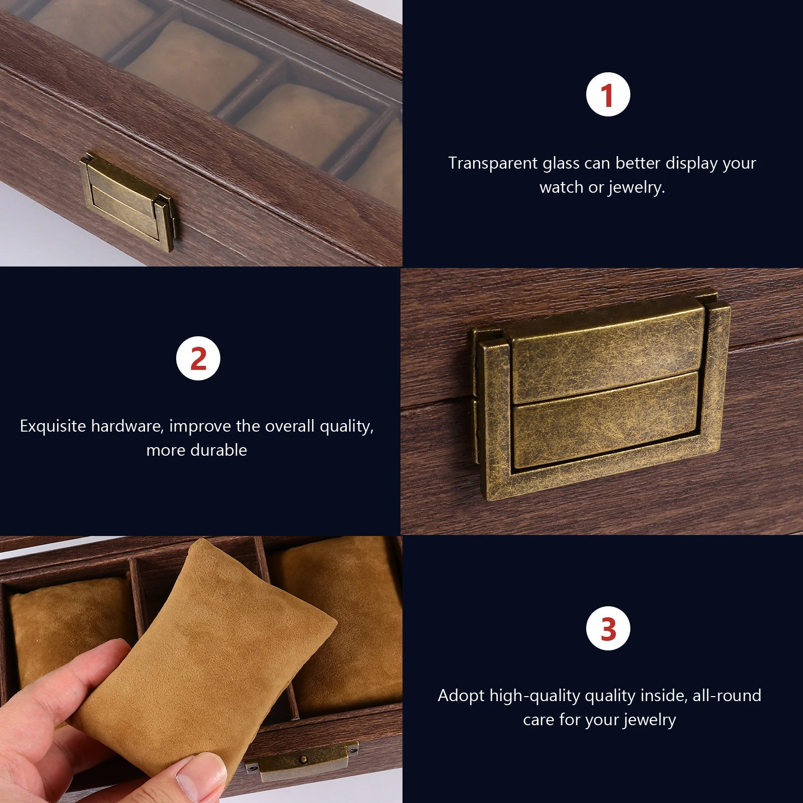 

1pc Wooden Storage Case Elegant Watch Box For Travel Home Jewelry Organizer Brown Watch Display Container Gift Packing Box