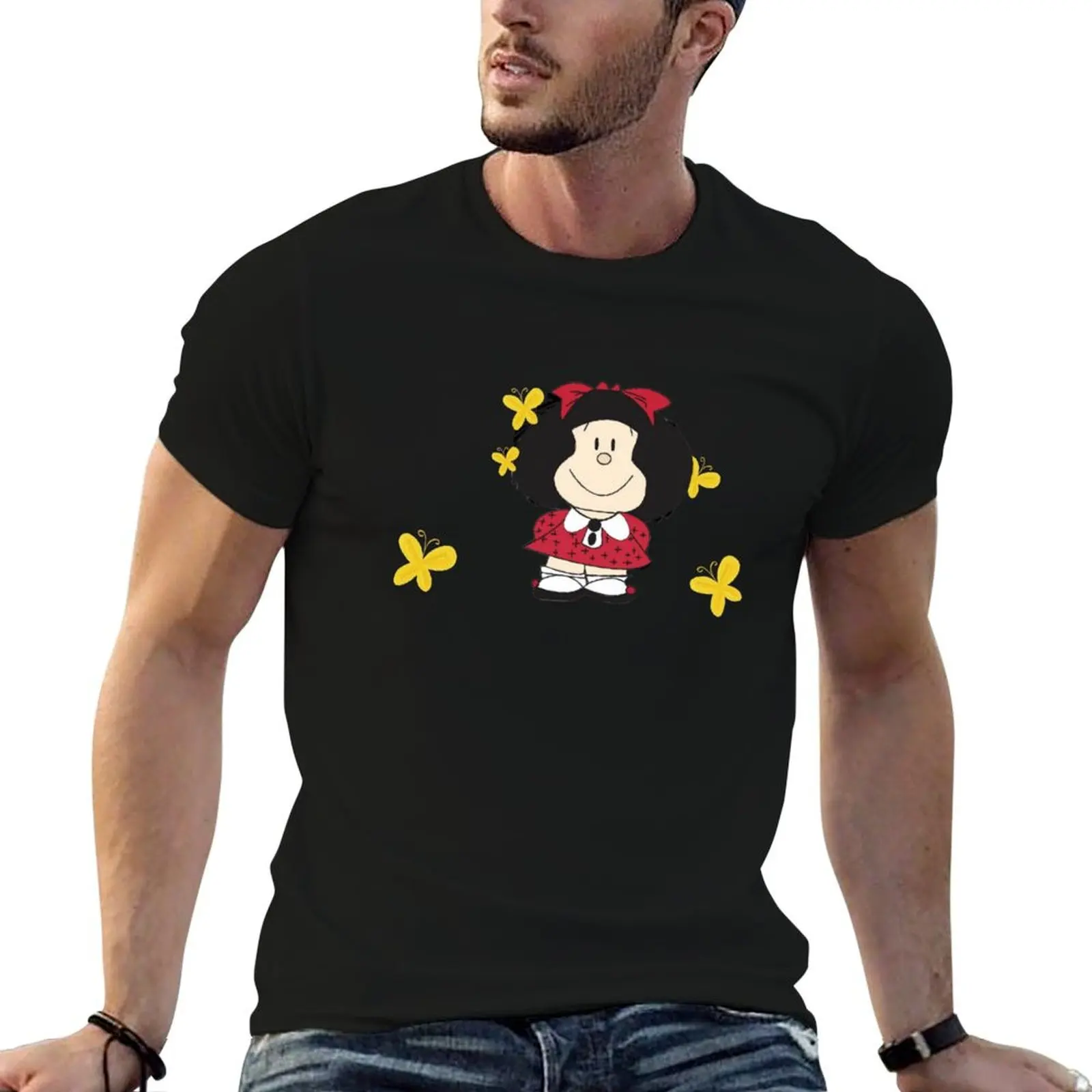 Mafalda and the Yellow Butterflies T-Shirt Fashion Graphic Tee for Men