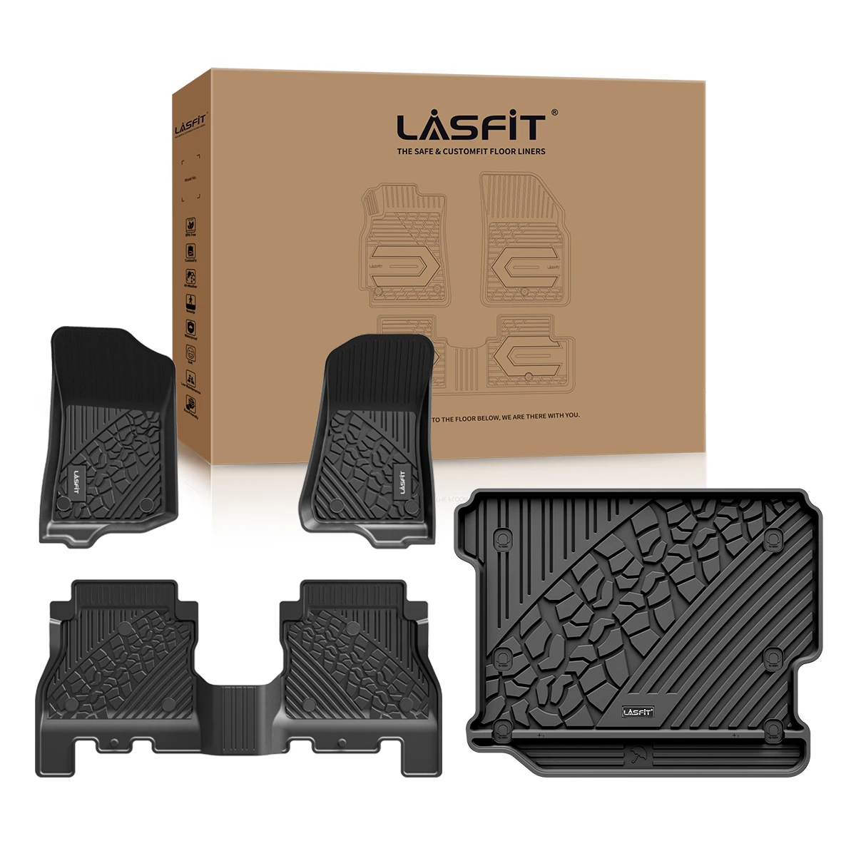 LASFIT Floor Mats Fit For Jeep Wrangler Unlimited JL 2018-2025 (Only Fit For 4-Door Without Subwoofer) 1st & 2nd Row & Cargo Mat