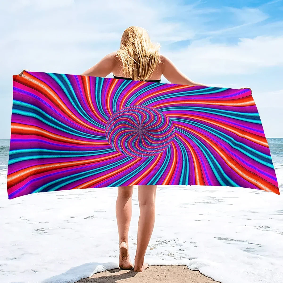 Abstract Art Grid Microfiber Natural Beach Towel,Sand Free Beach Towels Oversized,Quick Dry Swirls Bath Towels Outdoor Camping