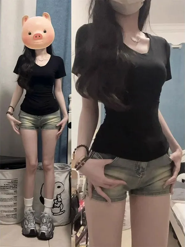 

Футболка больших размеров Pure Desire Bla V-Ne ort Sve, женская летняя дизайнерская футболка, чувственная, сладкая и пряная, для девочек, облегающая талию...