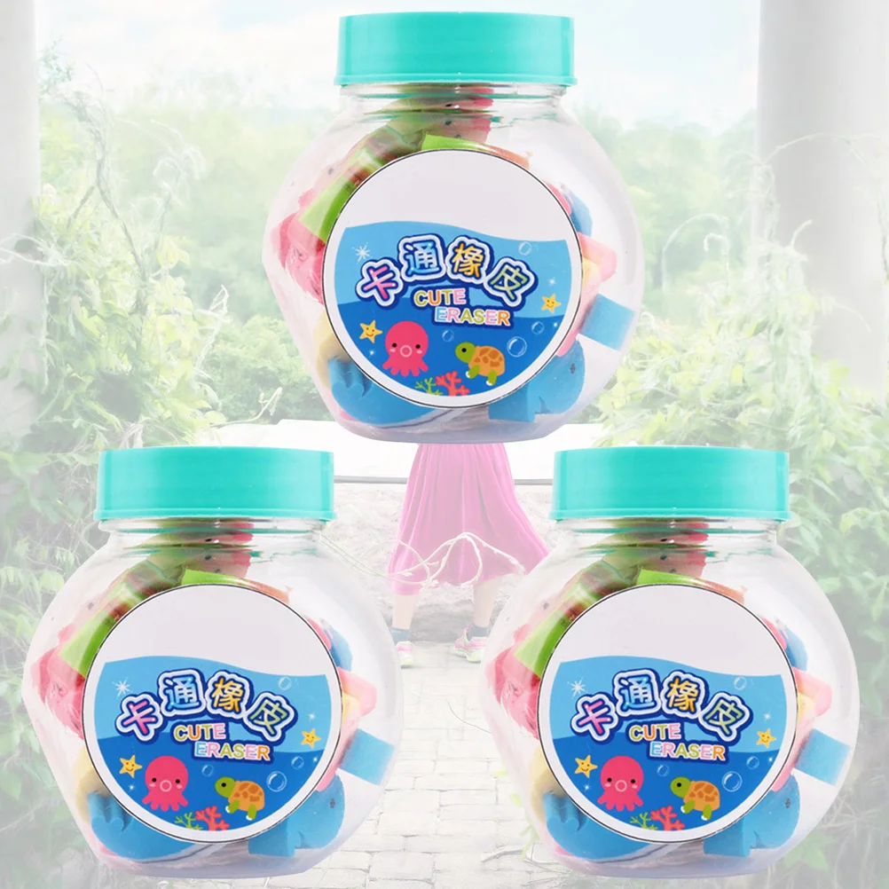 3 latas mini borracha design criativo dos desenhos animados para uso de escritório escolar lápis borracha linda papelaria