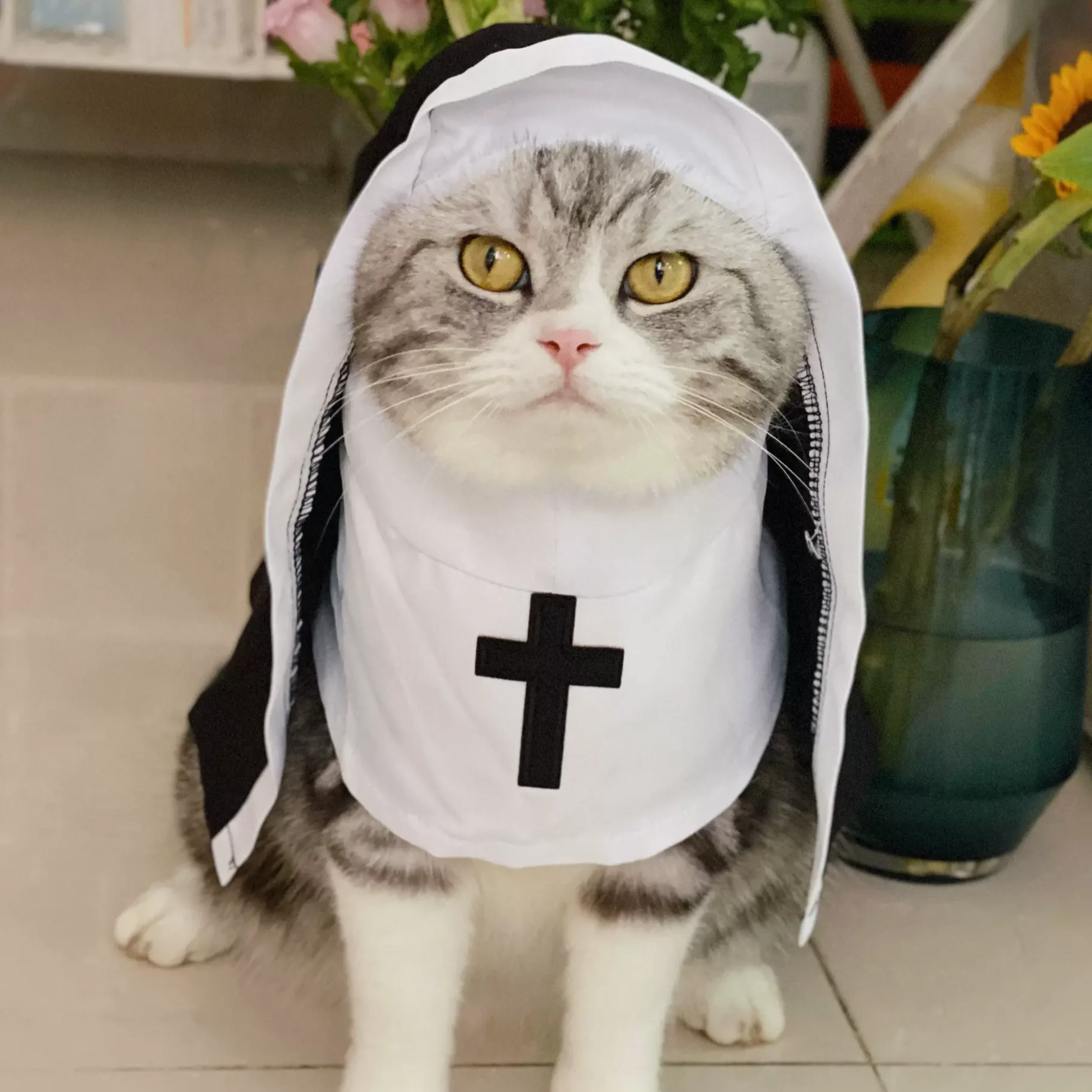 Halloween Pet Costume Nun Cat Hoodie Pet Nun Costume Hooded Scarf Halloween Funny Cat Transformation Halloween Dog Cat Costumes