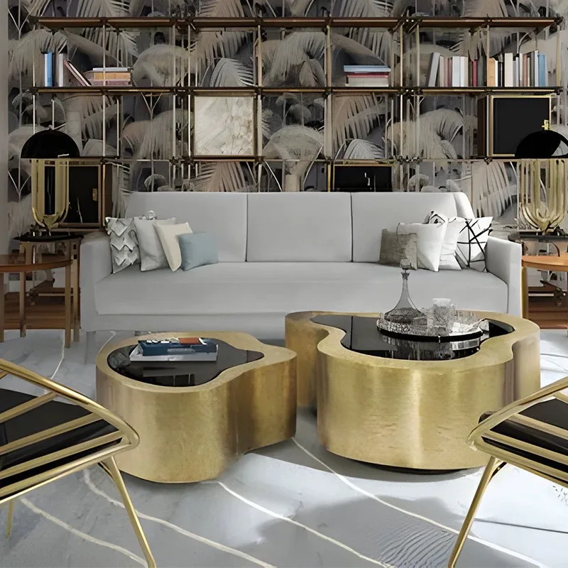 

Mother and child combination size coffee table light luxury high-end feeling living room high and low stainless steel special-sh