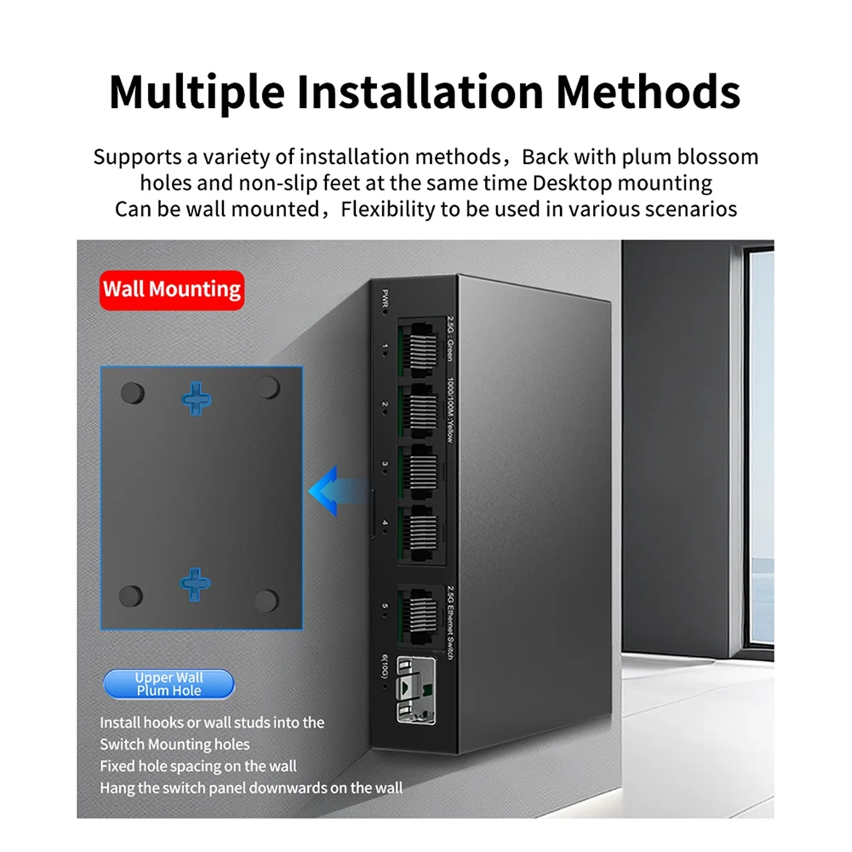 Y06A 2.5G Switch 5 Port 2500Mbps Network Switch with 10G SFP+ Auto /MDIX Plug and Play Unmanaged Ethernet Switch EU PLUG