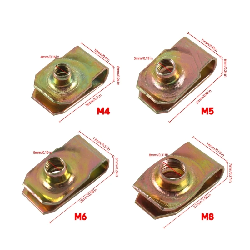 25 個の金属製 タイプ クリップ スレッド M8-M6-M5-M4 リード ナット 車 オートバイ スクーター ATV スタイル クリップオン ファスナー ナット用