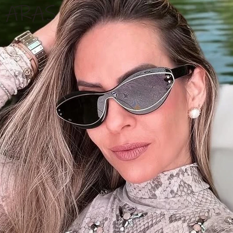 

Sexy Y2K Punk Cat Eye Sunglasses Women 2025 Luxury Brand Shield One-Piece Sunglass Vintage Fashion Eyewear For Lady UV400 Shades