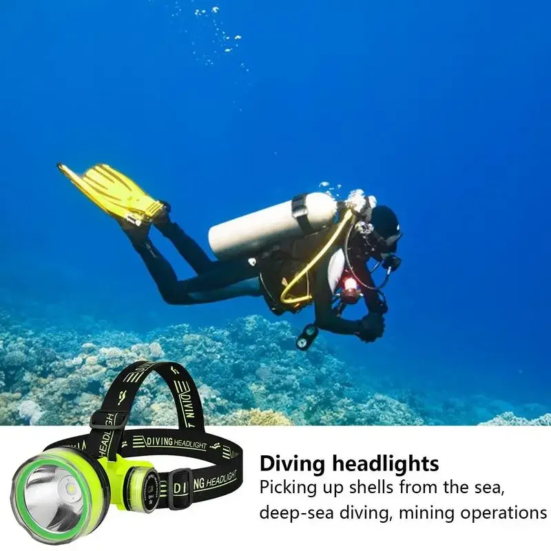 Diving Headlamp LED Underwater Searchlight Rechargeable 18650 Battery IPX8 Highest Waterproof Rating Professional Diving Light