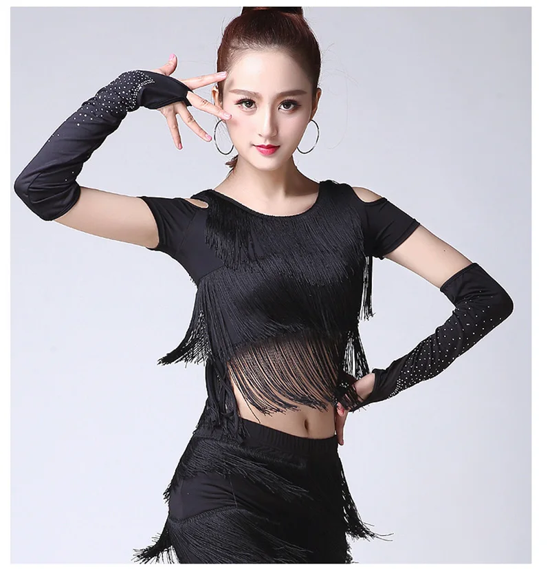 Sexy Lace Gloves Latin Stage Dance Stage Performance Arm Sleeves Female Mesh Flash Drilling Rhinestone Half Finger Gloves S155